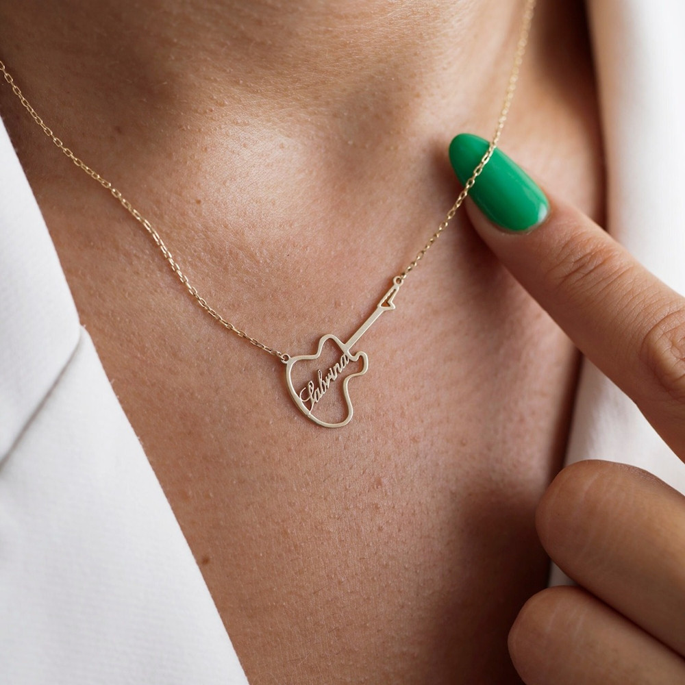 Musical Instrument And Names - Kalung Nama Simbol Gitar yang Dipersonalisasi