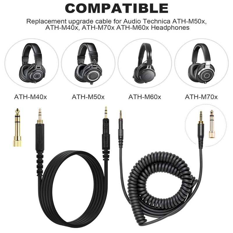 Audio Technica Headphone Ath-M50X - Kabel Audio Gulung Pengganti yang Kompatibel